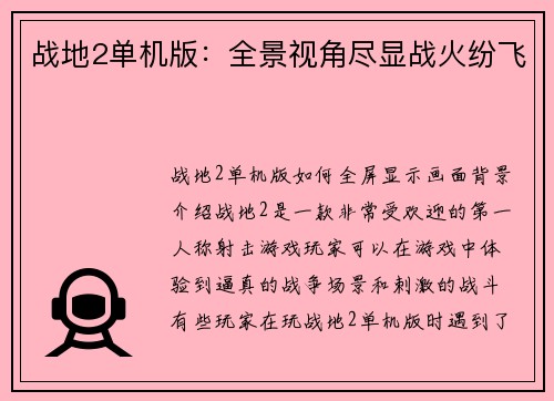 战地2单机版：全景视角尽显战火纷飞